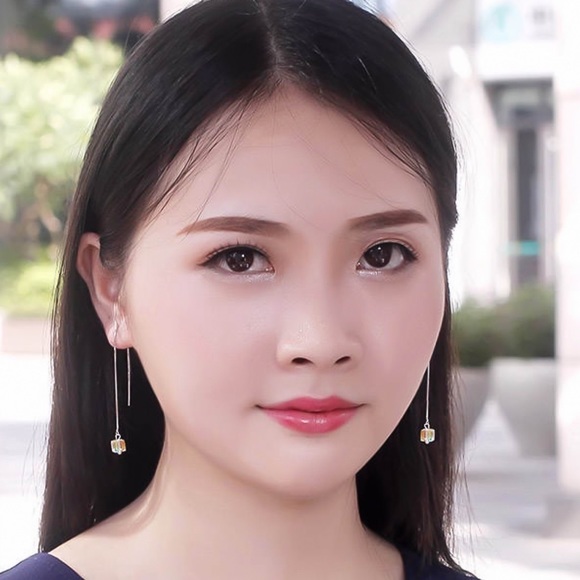 Swarovski Elements Crystal Cube Threader Earrings - Picture 3 of 8